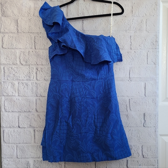 Lilly Pulitzer Pants - Lilly Pulitzer Blue Kipton Skirted Romper One Shoulder NWT Size 4